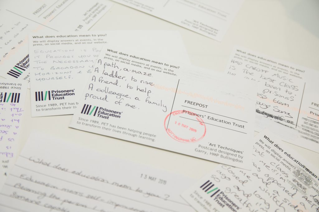 Postcard messages from people in prison