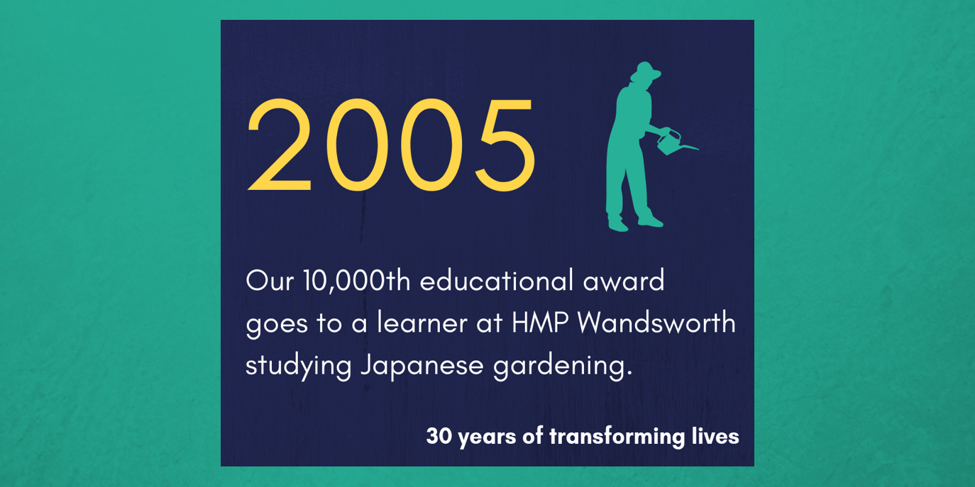 2005 - Our 10,000th educational award goes to a learner at HMP Wandsworth studying Japanese gardening.