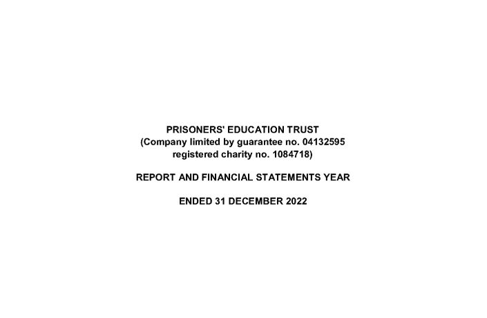 Prisoners’ Education Trust (PET) 2022 Annual Report and Accounts - front cover