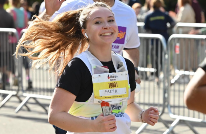 Freya running the Royal Parks Half Marathon